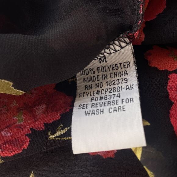 Ali & Kris Sheer Black Floral Top M Whimsygoth Witchy Gothic Romance Dark Fairy - Picture 5 of 6